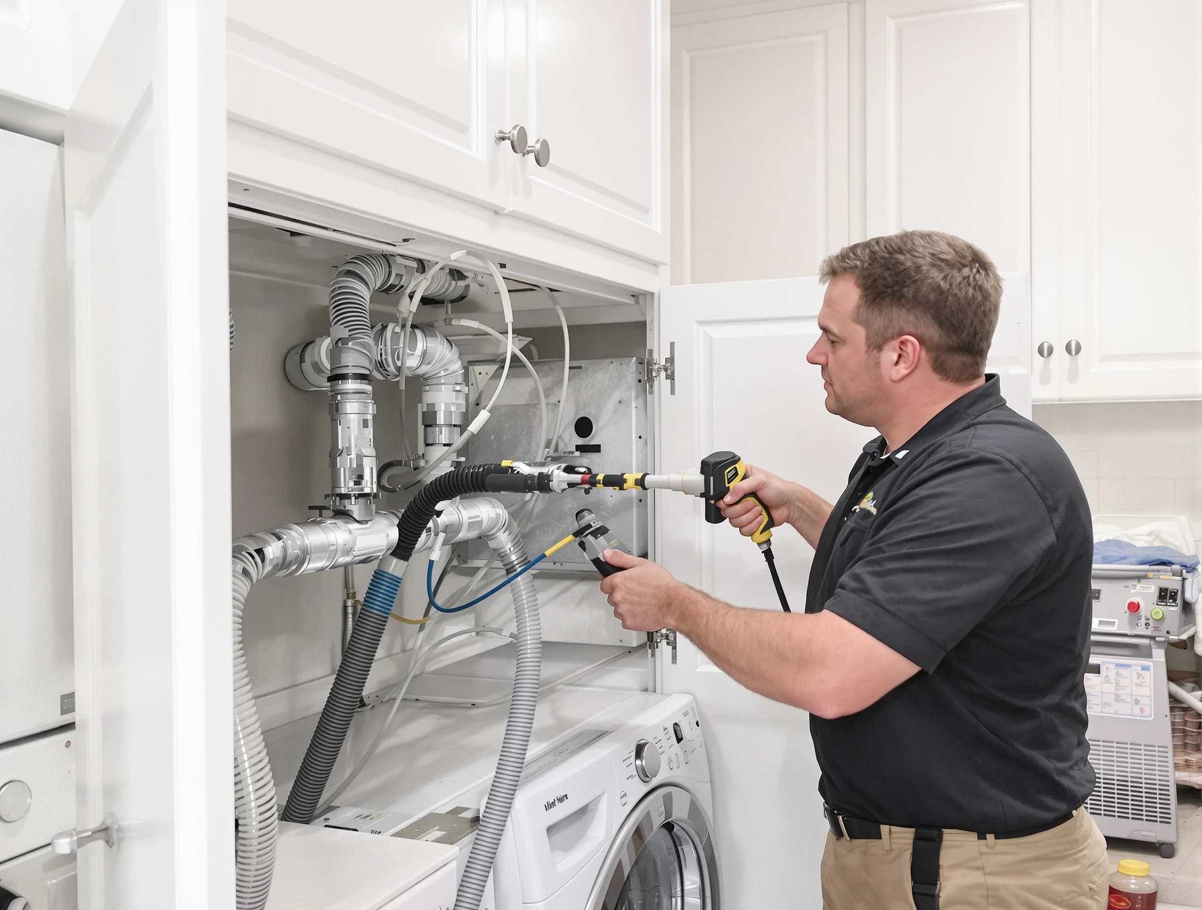 Johnston Dryer Vent Cleaning professional removing severe blockage from a clogged dryer vent in Johnston