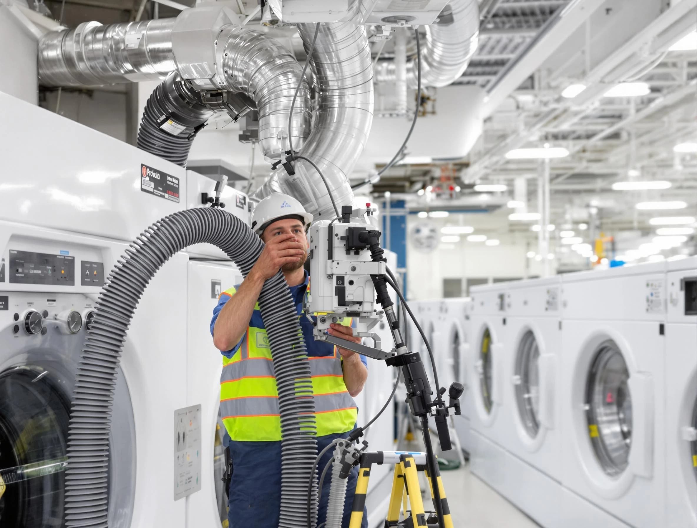 Johnston Dryer Vent Cleaning team performing commercial-grade dryer vent cleaning at a business facility in Johnston