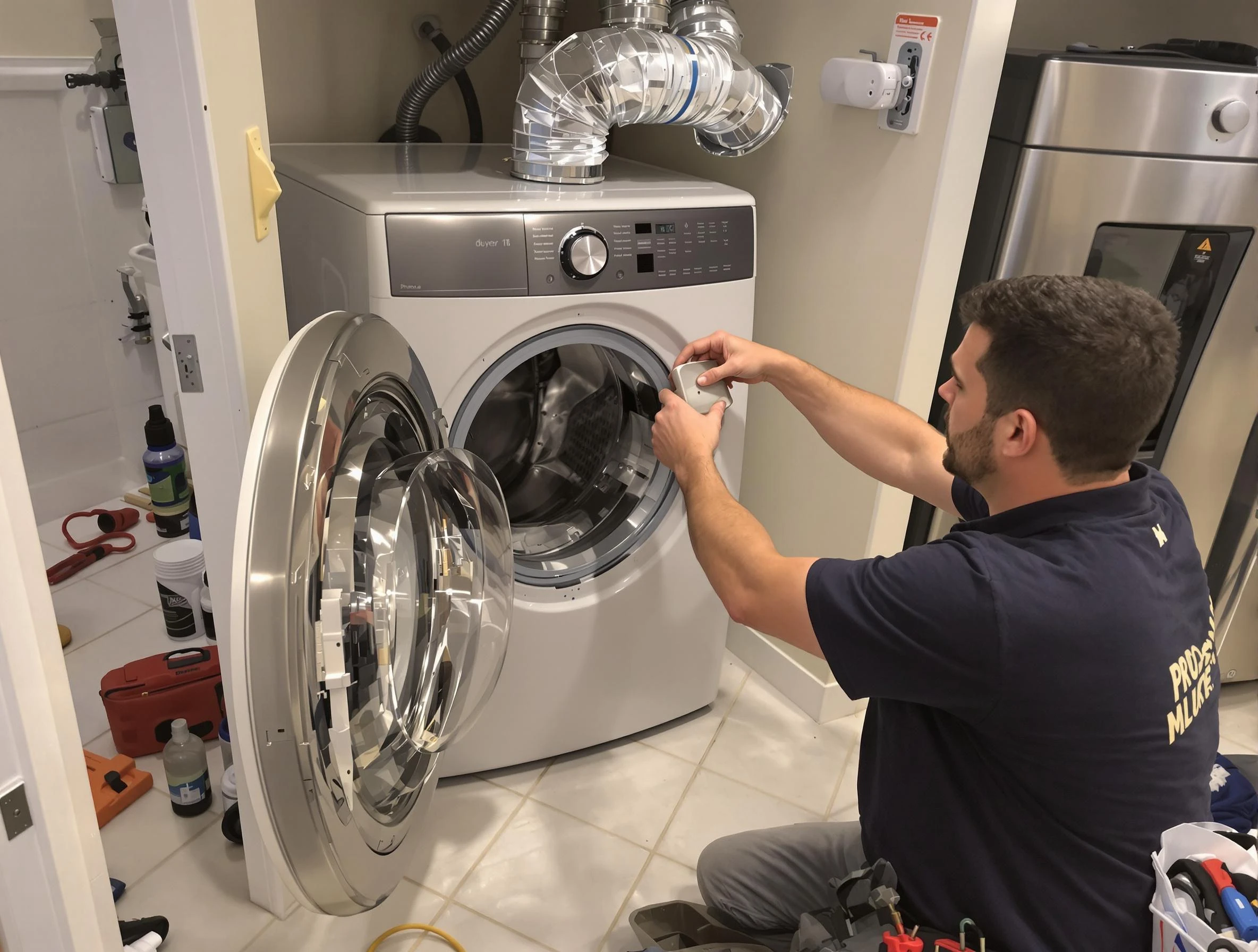 Johnston Dryer Vent Cleaning technician performing precise dryer vent hose installation in Johnston