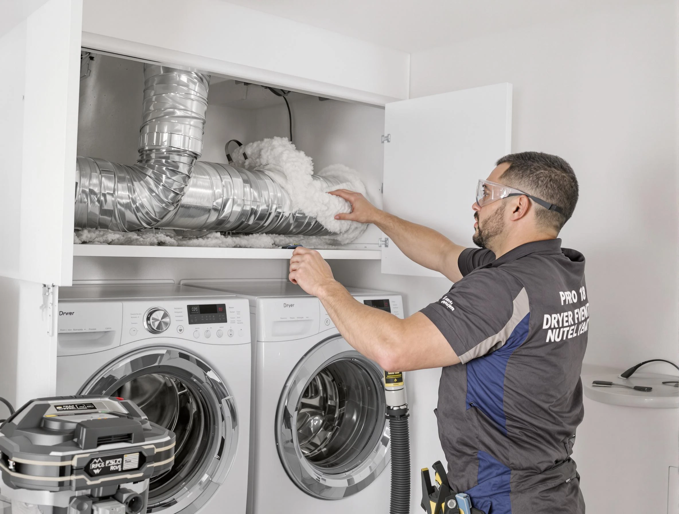Johnston Dryer Vent Cleaning certified technician performing specialized gas dryer vent cleaning in Johnston
